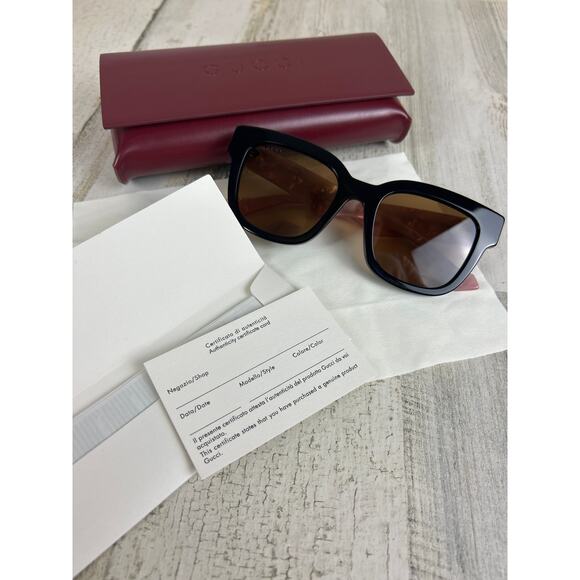 Gucci Women’s GG0998S 005 Black Pink Square Oversized Designer Sunglasses NWT - Picture 2 of 10
